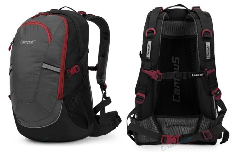 STYLOWY PLECAK CAMPUS HORTON 45l | LEKKI WYGODNY | SZARO-CZERWONY