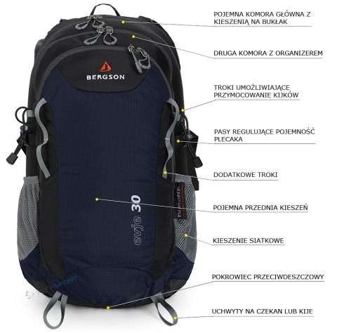 PLECAK SPORTOWY BERGSON EVJE 30L | LEKKI FUNKCJONALNY | GRANATOWY