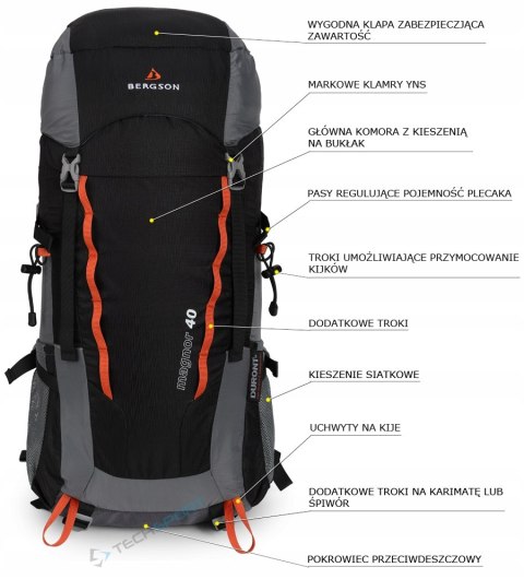 PLECAK TURYSTYCZNY BERGSON MAGNOR 40L | LEKKI, ERGONOMICZNY, | CZARNY PLECAK TURYSTYCZNY BERGSON MAGNOR 40L | LEKKI, ERGONOMICZNY, | CZARNY