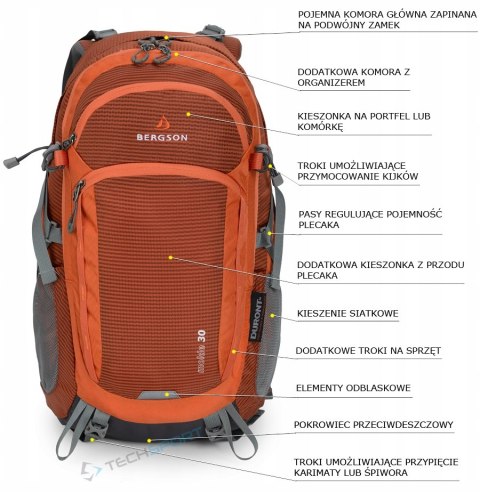 BERGSON MOLDE 30L- WYGODNY PLECAK GÓRSKI | ODDYCHAJĄCY | POMARAŃCZ BERGSON MOLDE 30L- WYGODNY PLECAK GÓRSKI | ODDYCHAJĄCY | POMARAŃCZ