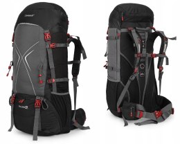 CAMPUS FALCON 65L+10 | POJEMNY WENTYLOWANY PLECAK GÓRSKI | CZARNY + SZARY