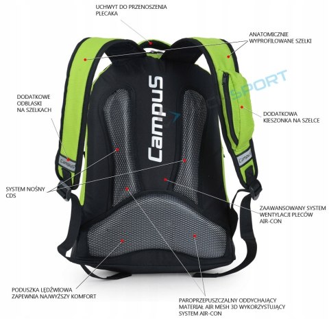 LEKKI PLECAK TURYSTYCZNY CAMPUS KOOL 20 | WENTYLOWANY | CZARNY