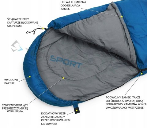 ŚPIWÓR MUMIA CAMPUS PIONEER 200 CIEPŁY TURYSTYCZNY | ZAMEK LEWY | NIEBIESKI