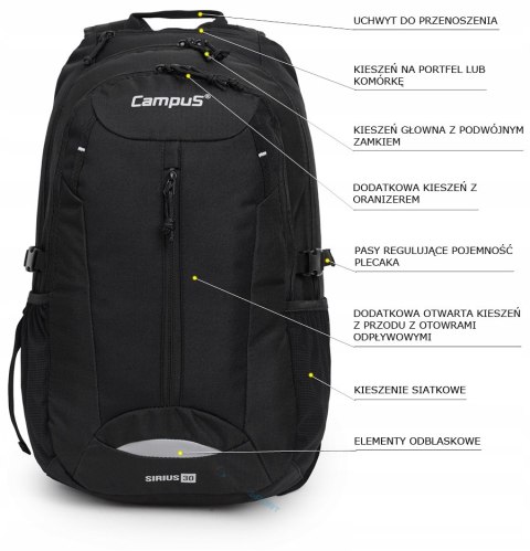 WYGODNY PLECAK TURYSTYCZNY CAMPUS SIRIUS 30L | LEKKI WYGODNY PRZEWIEWNY