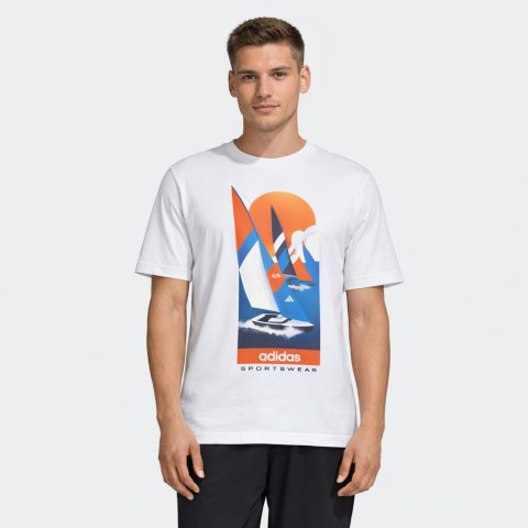 ADIDAS KOSZULKA MĘSKA T-SHIRT 100% BAWEŁNA Z GRAFIKĄ WAKACYJNA / roz. L