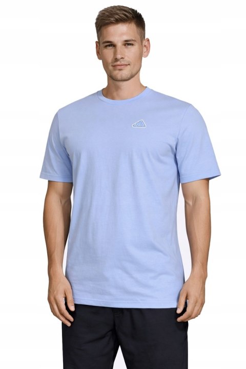 ADIDAS WYGODNA KOSZULKA MĘSKA T-SHIRT Z HAFTEM 100% BAWEŁNA BŁĘKITNA / XXL