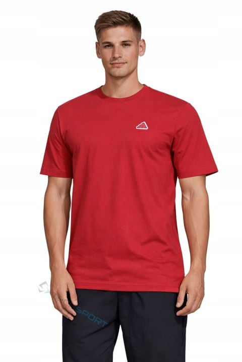 ADIDAS WYGODNA KOSZULKA MĘSKA T-SHIRT Z HAFTEM 100% BAWEŁNA CZERWONA / 4XL
