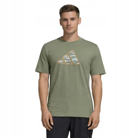 ADIDAS WYGODNA MĘSKA KOSZULKA T-SHIRT 100% BAWEŁNA DUŻE LOGO OLIWKA / 4XL