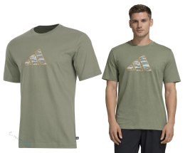 ADIDAS WYGODNA MĘSKA KOSZULKA T-SHIRT 100% BAWEŁNA DUŻE LOGO OLIWKA / XXL