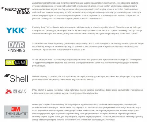 4F PROFESJONALNA MĘSKA KURTKA ZIMOWA NARCIARSKA | MEMBRANA 15000 | L