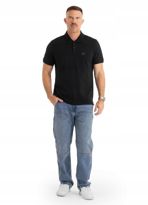 PITBULL ELEGANCKA MĘSKA KOSZULKA POLO Z MAŁYM LOGIEM CZARNA / roz. 3XL