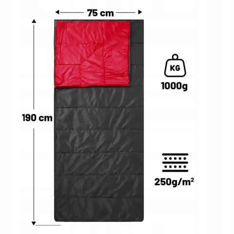 4F CIEPŁY ŚPIWÓR TURYSTYCZNY KEMPINGOWY 75x190cm DO -8st CZARNY