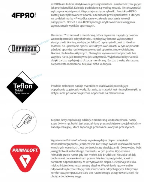 4F CIEPŁA KURTKA ZIMOWA MĘSKA Z KAPTUREM MEMBRANA 20000 DERMIZAX / roz. L