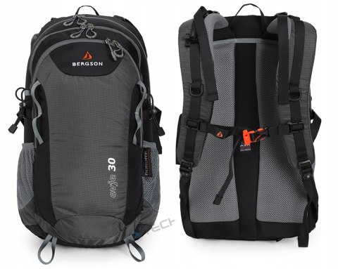 PLECAK BERGSON EVJE 30L | STYLOWY LEKKI FUNKCJONALNY PRZEWIEWNY | SZARY