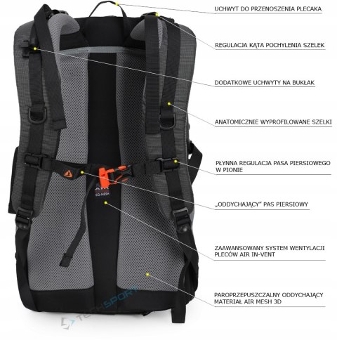 PLECAK BERGSON EVJE 30L | STYLOWY LEKKI FUNKCJONALNY PRZEWIEWNY | SZARY
