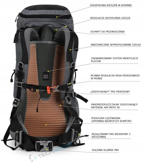 BERGSON MAGNOR 40L | KOMFORTOWY WENTYLOWANY PLECAK GÓRSKI | CZARNY