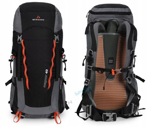 BERGSON MAGNOR 40L | POJEMNY LEKKI PLECAK TREKKINGOWY Z WENTYLACJĄ | CZARNY
