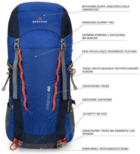 POJEMNY PLECAK TREKKINGOWY BERGSON MAGNOR 40L