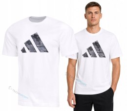 ADIDAS WYGODNA MĘSKA KOSZULKA BAWEŁNIANA Z DUŻYM LOGIEM BIAŁA / roz. XXL